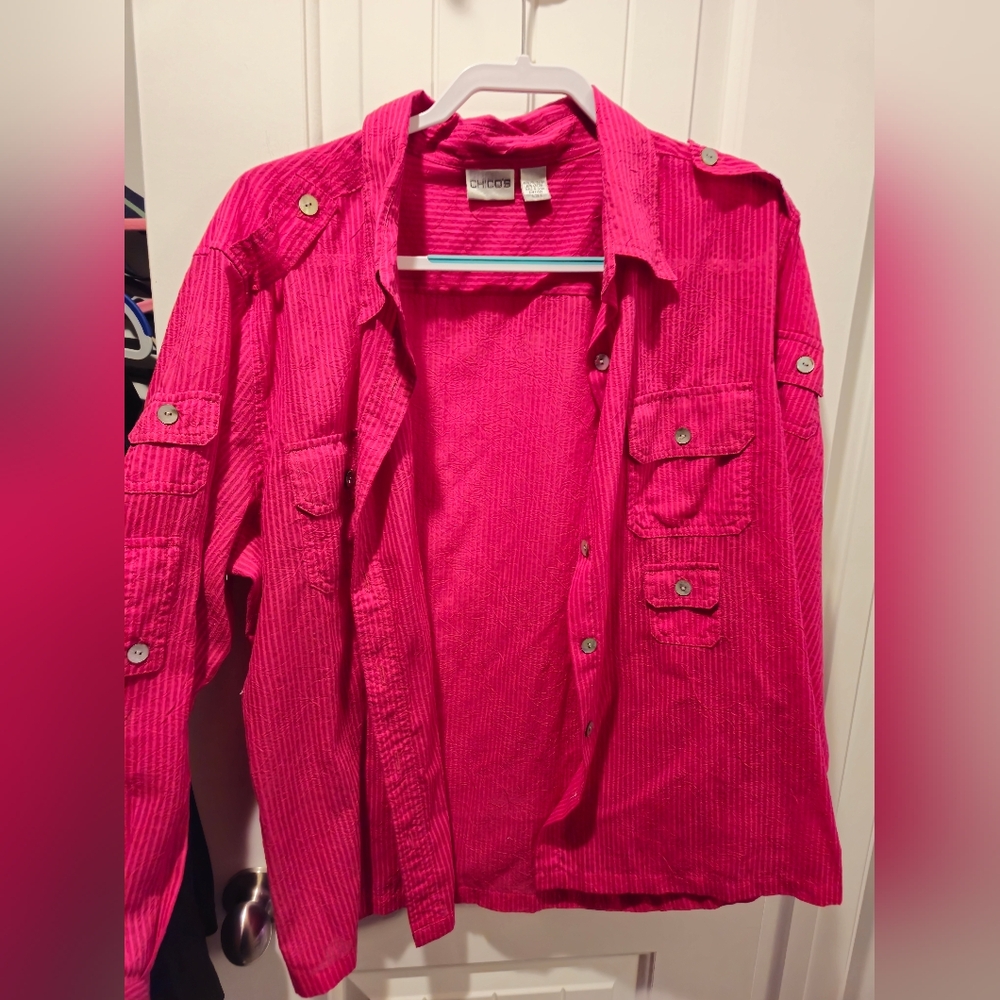 Vintage Pink Button-Up top versatile top layer or bottom layer Fuchsia unique Xl